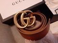 Gucci Gürtel Herren Damen braun gold 105/42 Echtleder m Box Beutel Etiketten