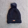 BARBOUR Mütze Bommelmütze Beanie Wintermütze Retro Strickmütze Logo 25611 Blau