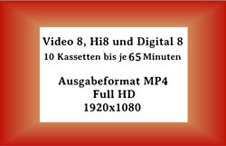 VHS, VHS-C, SVHS, SVHS-C, Hi8, Video 8, Mini-DV Kassetten auf DVD oder MP4 Datei