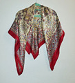 Halstuch Vintage Huali Beige and Red Large Square Paisley Style Silk Scarf