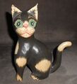 Deko Figur Katze - schwarz / beige 22 cm / handbemalt / Holz Figur 