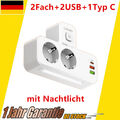 2-fach Mehrfachsteckdose 2er Steckdose Adapter mit USB-A+C Wandmontage Ladegerät