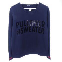 MARGITTES Sweatshirt Pullover Letters Pailletten Blau Navy Gr. 36 S