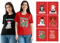 Damen Neuheit Weihnachten Bedruckt Schneemann Rot Weihnachten Baggy T-Shirt