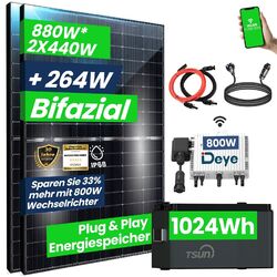 880W Balkonkraftwerk mit Speicher (+264W) und 800W Wechselrichter mit APP&WIFISolarbank❤️Anker ☀️Marstek ⚡DCU1000 🎄Growatt NOAH 2000