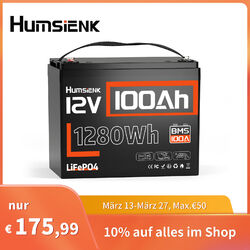Humsienk 12V 100Ah LiFePO4 Lithium Batterie Akku 100A BMS Solar Wohnmobil Boot
