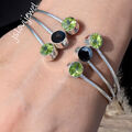 Grüner Peridotschliff, schwarzer Onyx Edelstein Manschette 925 Sterling Silbe...