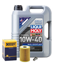 Motoröl 10W40 LIQUI MOLY Mos2 Leichtlauf 5L+HENGST Ölfilter+Ölablassschraube