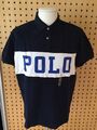 Polo Ralph Lauren Polo Shirt Custom Slim Fit Size L navy weiss neu