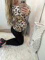 Oberteil top shirt tshirt tanktop pulli pullover Print Leo leopard Knopf...