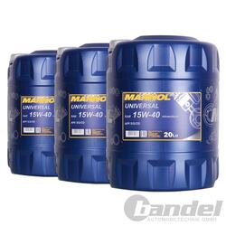 3x20 Liter MANNOL SAE 15W40 Universal Motoröl mineralisch API SG/CD