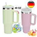 Thermobecher mit Strohhalm und Henkel, 1200ml 40oz Kaffeebecher To Go mit Deckel