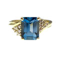 14k Massiv Gelbgold Natürlich London Blau Topas Und Diamanten Cocktail Ring