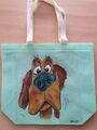 Shopper Einkaufstasche Handbemalt handmade Unikat Hund Grün Original Geschenk 