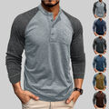 Herren Raglan Ärmel Henley T-Shirt Basic Tops Hemd Langarm Shirt mit Knopfleiste