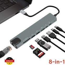 USB C Hub 8-in-1 Adapter HDMI 4K USB 3.0 Micro SD RJ45 Ethernet Netzwerk Macbook