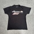 ELLESSE Herren Retro T-Shirt Kurzarm Gr. M 90er Slim Fit Logo 23609 Schwarz