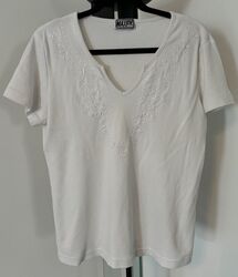 Maxime Shirt T-Shirt weiß  Stretchshirt  Gr. 44/ 46 Stickerei