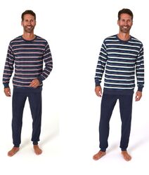 Neu Herren/Männer Frottee Schlafanzug/PYJAMA Blau Liniert Baumwolle Bund 3804