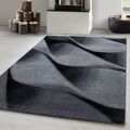 Modern Wohnzimmer Teppich Abstrakt Wellen Design Schwarz-Grau, Pflegeleicht