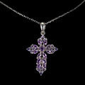 Halskette mit Anhänger Kreuz Amethyst 925 Silber 585 Weißgold vergoldet 