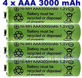 4X Akku 3000 mAh AAA Akku AAA 3000 mAh Wiederaufladbare Batterien /