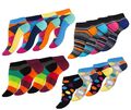 8 Paar Bunte Damen Sneaker Socken Füßlinge Ringel Karo Punkte Kurzsocken