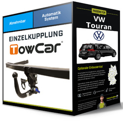 Abnehmbare Anhängerkupplung für VW Touran 05.2010-06.2015 Typ 1T1/1T2/1T3 TowCarEinfach & schnell: Montage zum Festpreis: ab 449,- Euro