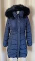 MEXX Winter Jacke Steppmantel blau mit Kapuze und Pelzbesatz Größe 38/40