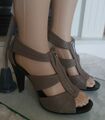 Michael Kors High Heel Sandalen Gr. 9,5M EU 40 Taupe Leder & Reißverschluss NEU