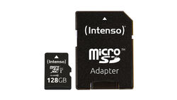 Intenso microSDXC-Karte UHS-I Premium, Class 10, mit SD-Adapter, 90 MB/s, 128 GB