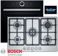 Gas Herd Bosch Herdset Autark Schwarz Backofen 4D + GAS Kochfeld Edelstahl 75cm