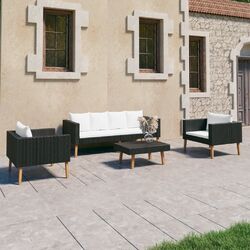 4-tlg. Garten-Lounge-Set mit Auflagen Poly Rattan Schwarz