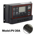30A Solarpanel Batterieregler Laderegler PWM LCD Dual USB 12V/24V Schwarz F2