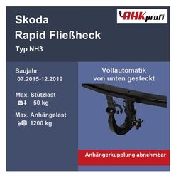 abnehmbar Anhängekupplung Westfalia für Skoda Rapid Fließheck NH3 BJ 07.15-12.19