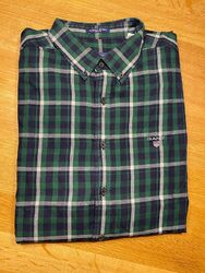 GANT Herren Hemd 41/42 L Grün Kariert Langarm Nordic Plaid Twill Regular Bequem