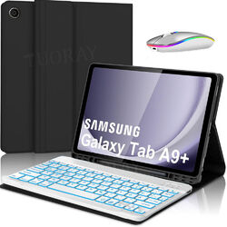 Für Samsung Galaxy Tab A9+ A8 S9 FE S8 S7 Beleuchtete QWERTZ Tastatur mit Hülle