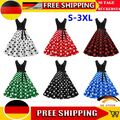 Damen Retro 50er 60er Jahre Rockabilly Petticoat Skater Party V-Ausschnitt Kleid