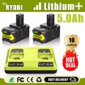 2 Stück 18V 5,0Ah Akku+Dual-Ladegerät für RYOBI ONE+Plus RB18L50 RB18L40 P108