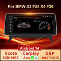 12.3" IPS Android 14 CarPlay Autoradio DAB+ 8-Core 64GB WiFi Für BMW X3 F25 CIC 