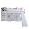 Hochbett 90x200 cm Rutsche Kinder Bett Weiß Vorhang Grau Stockbett Homestyle4u