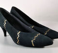 Vintage 80er Jahre Gabor Pumps Gr. 41 Eleganz Dunkelblau Gold Retro Wildleder