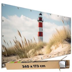 Sichtschutz Banner groß Garten Deko Bau Zaun Plane Motiv Leuchtturm Strand Düne