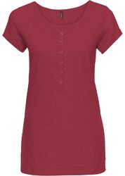 Damen Shirt rot Knopfleiste Baumwolle Flügelärmel unifarben Gr 32 - 44 neu 0377