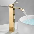 Wasserhahn Hoch Wasserfall Gold Einhebel Waschtischarmatur Bad Mischbatterie