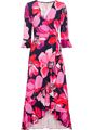 Jersey-Kleid mit Volants Gr. 36/38 Dunkelblau/Pink Geblümt Damen Party-Dress Neu