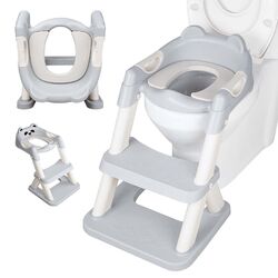 Baby Toilettentrainer Toilettensitz Faltbar mit Treppe WC Lerntöpfchen Weiß+Grau