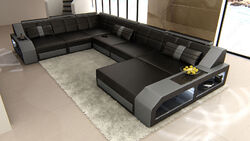 Wohnlandschaft MATERA XXL U Form Design Couch LED Beleuchtung Sofa Schwarz Grau