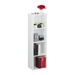 Bücherregal weiß Standregal schmal Aktenregal 4 Fächer 7,2 kg Bücherregal modern