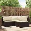 3-tlg. Garten-Lounge-Set mit Kissen Braun Poly Rattan